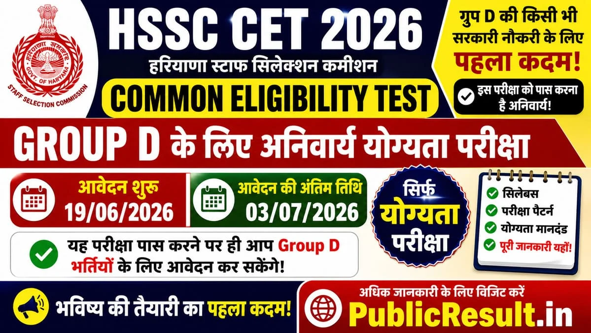 Haryana HSSC Common Eligibility Test CET 2026 For Group D Posts