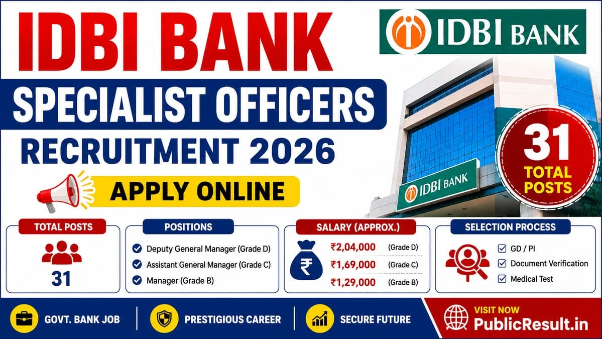 IDBI Bank Specialist Officers Recruitment 2026