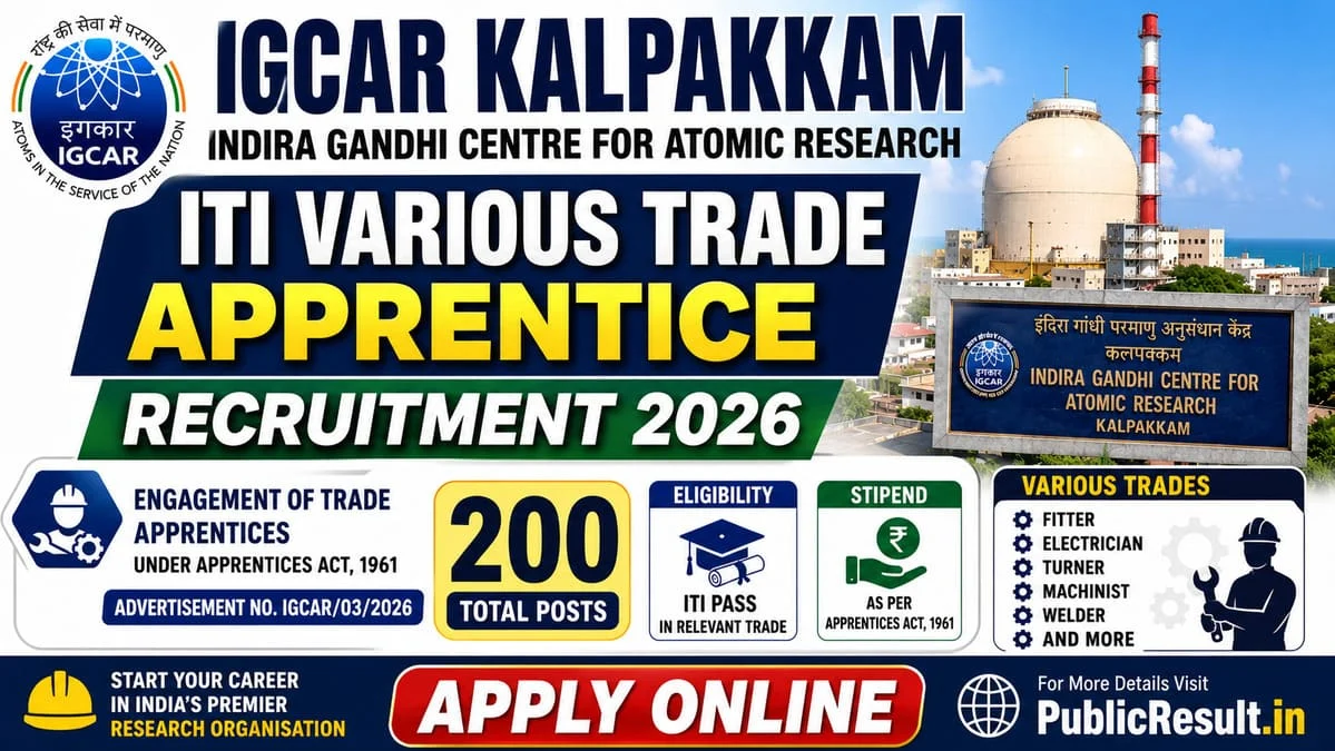 IGCAR ITI Trade Apprentice Recruitment 2026