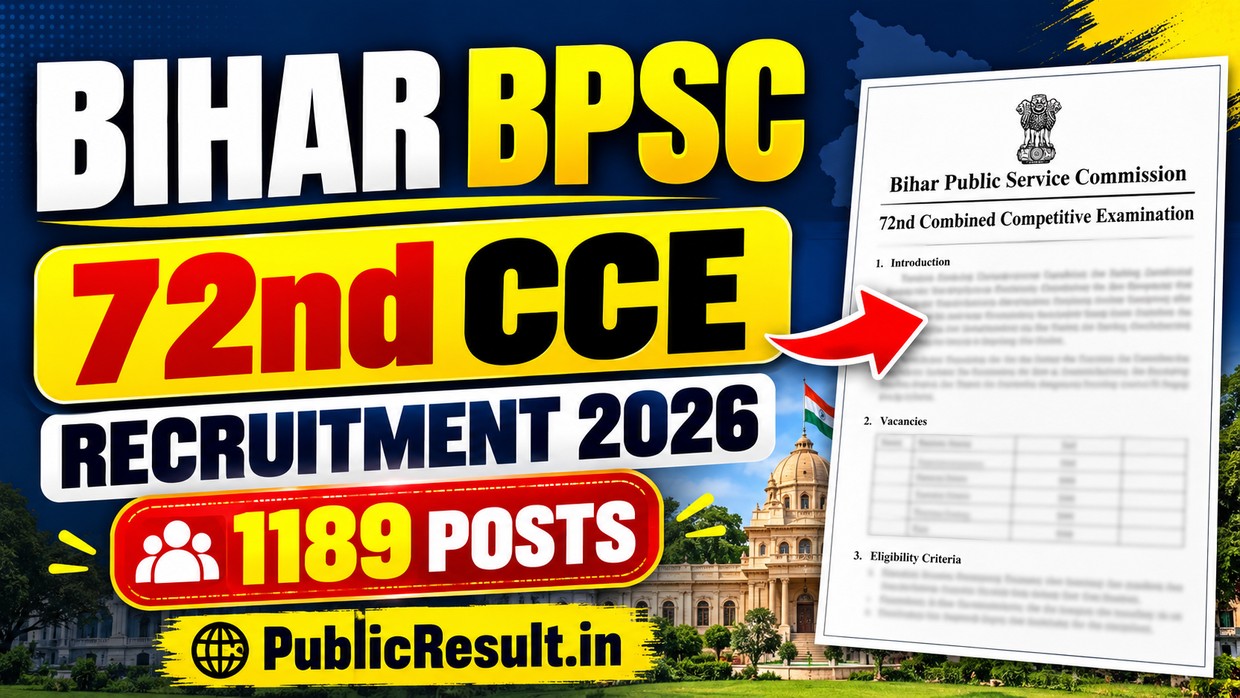 Bihar BPSC 72nd CCE Recruitment 2026 for 1189 posts