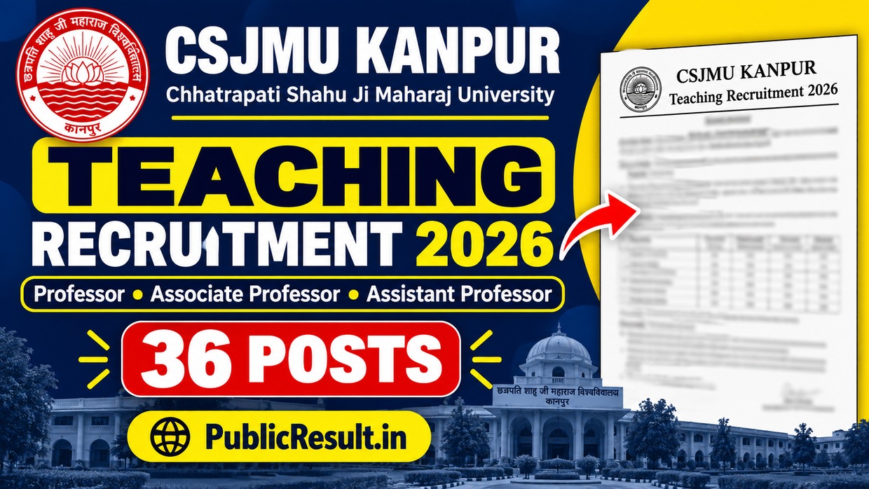 CSJMU Kanpur Teaching Recruitment 2026 for 36 Professor, Associate Professor and Assistant Professor posts