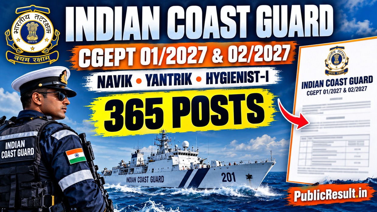 Indian Coast Guard CGEPT 01/2027 and 02/2027 Recruitment for 365 Posts