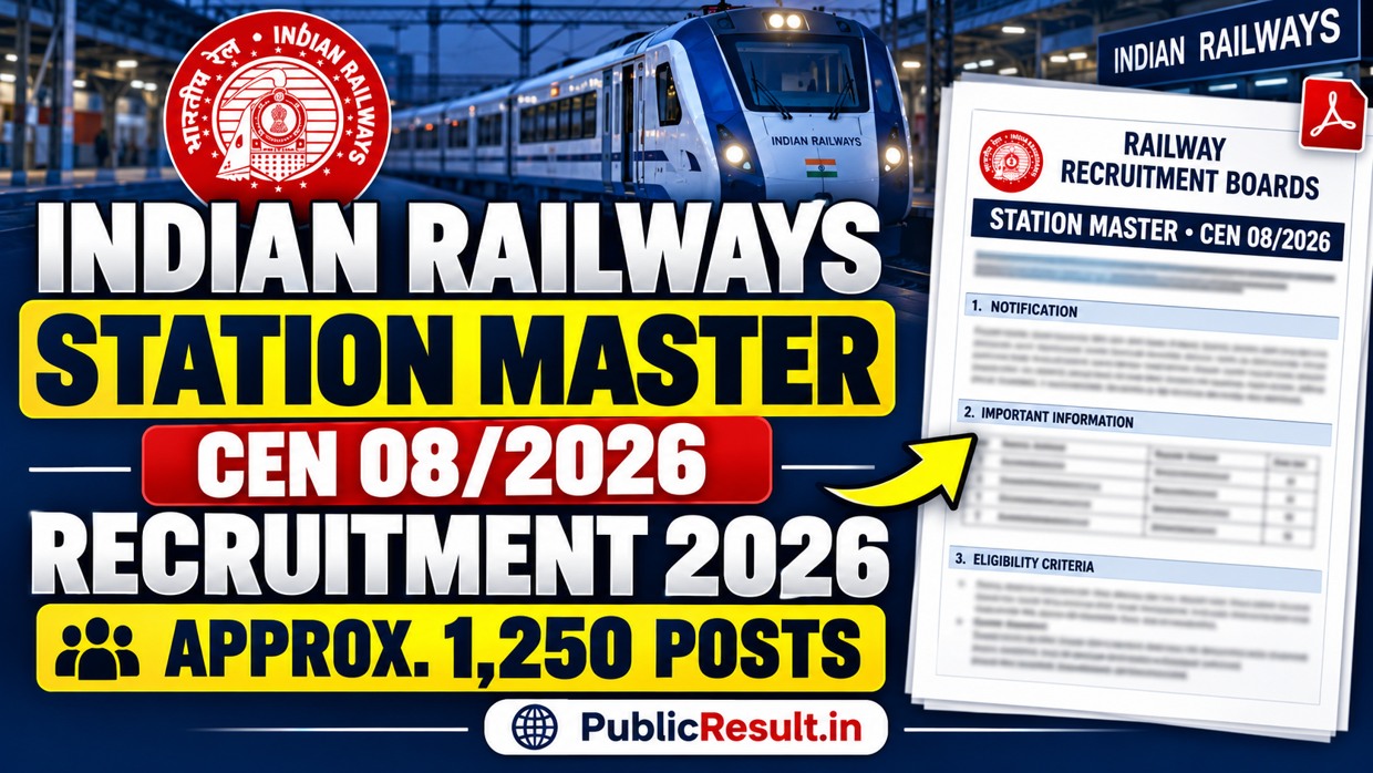 RRB Station Master CEN 08/2026 Recruitment - approximately 1,250 posts