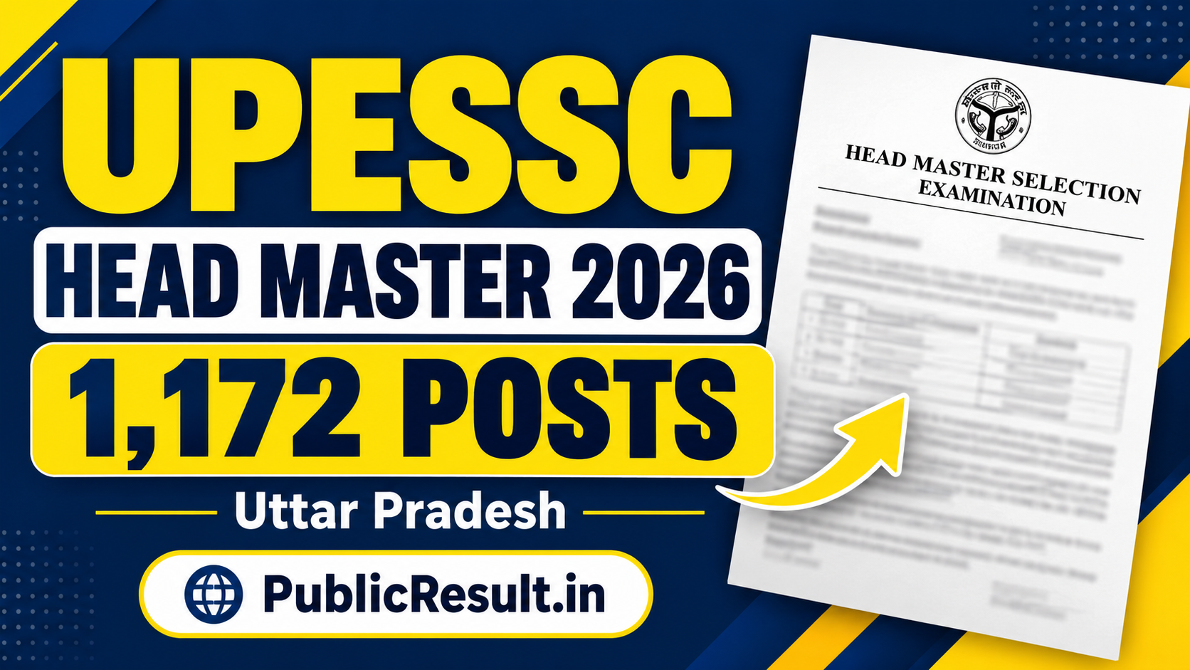UPESSC Head Master Recruitment 2026 - 1,172 Posts